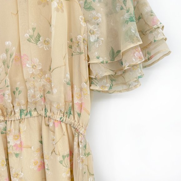 Vintage Verona Cream Yellow Floral Midi Short Sleeve Dress sz 8 - Picture 3 of 5